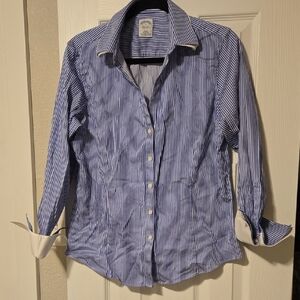 Brooks Brothers Blue and White Striped Double Collar Button-Up Shirt